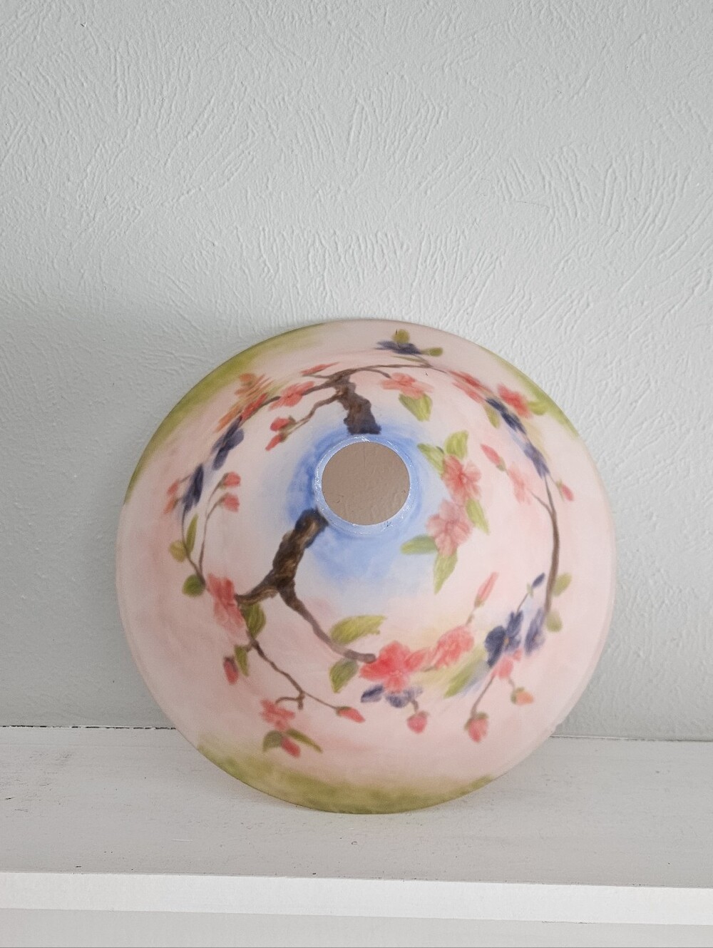 Vintage/Antique Reverse Hand Painted Floral Frosted Glass Lamp Shade/Sink - Picture 2 of 7